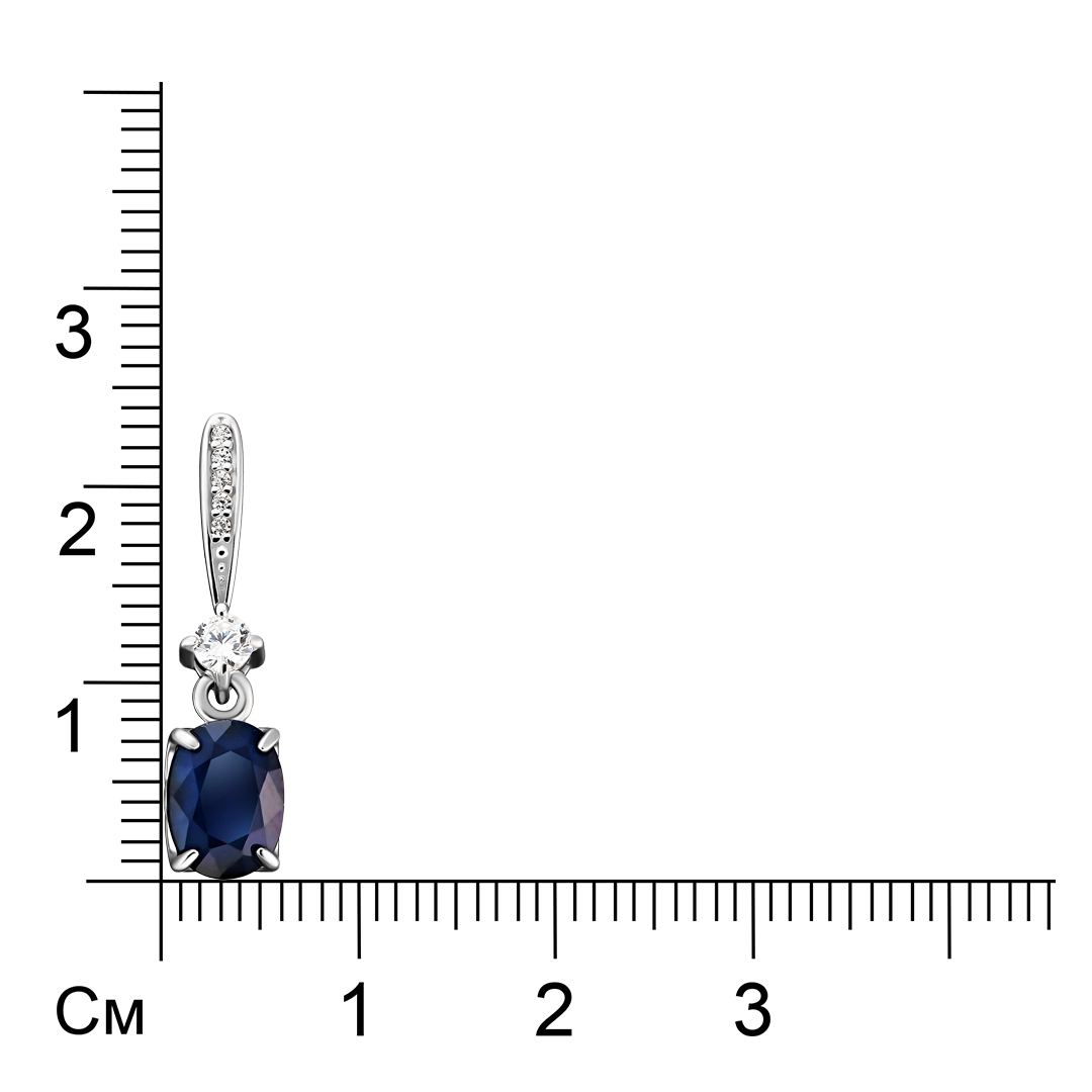 Серебряная подвеска 925 пробы; вставки 1 Сапфир 1,62 U/2; 6 Фианит бесцв.;