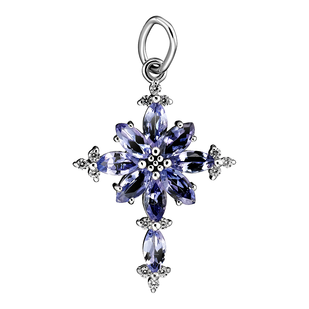 Серебряная подвеска 925 пробы; вставки 9 Танзанит; 14 Фианит бесцв.;