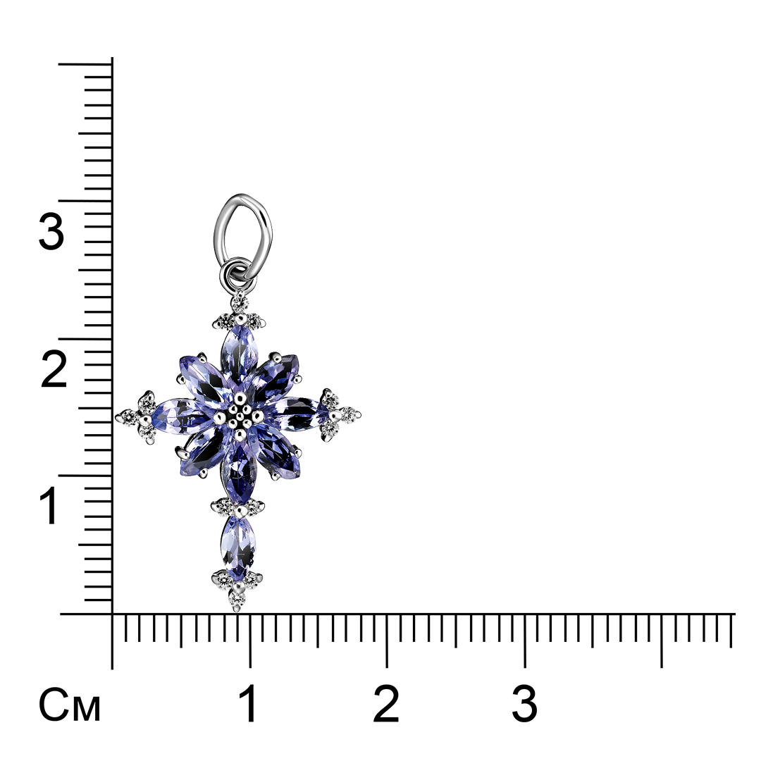 Серебряная подвеска 925 пробы; вставки 9 Танзанит; 14 Фианит бесцв.;