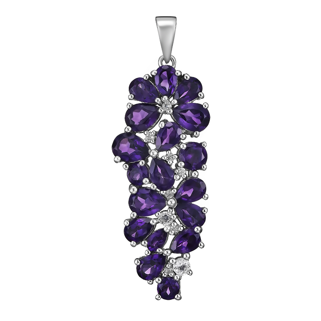 Серебряная подвеска 925 пробы; вставки 18 Аметист 7,52ct; 9 Топаз бел. 0,344ct;