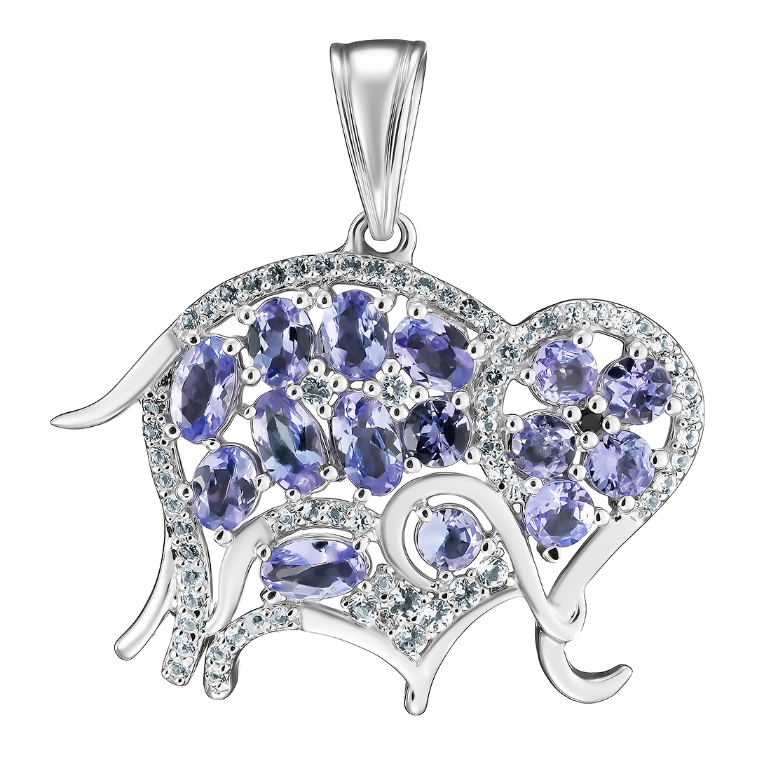Серебряная подвеска 925 пробы; вставки 15 Танзанит 2,3 ct; 65 Топаз бел. 0,35 ct; 1 Шпинель черн. 0,