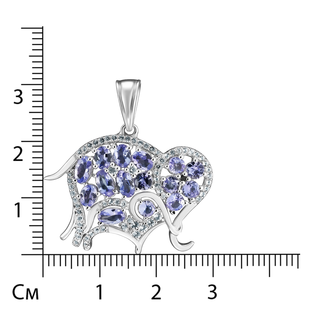 Серебряная подвеска 925 пробы; вставки 15 Танзанит 2,3 ct; 65 Топаз бел. 0,35 ct; 1 Шпинель черн. 0,