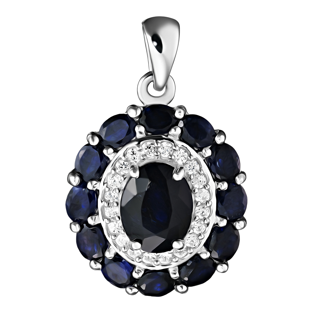 Серебряная подвеска 925 пробы; вставки 13 Сапфир U/2 5,564ct; 20 Циркон бесцв. 0,44ct;