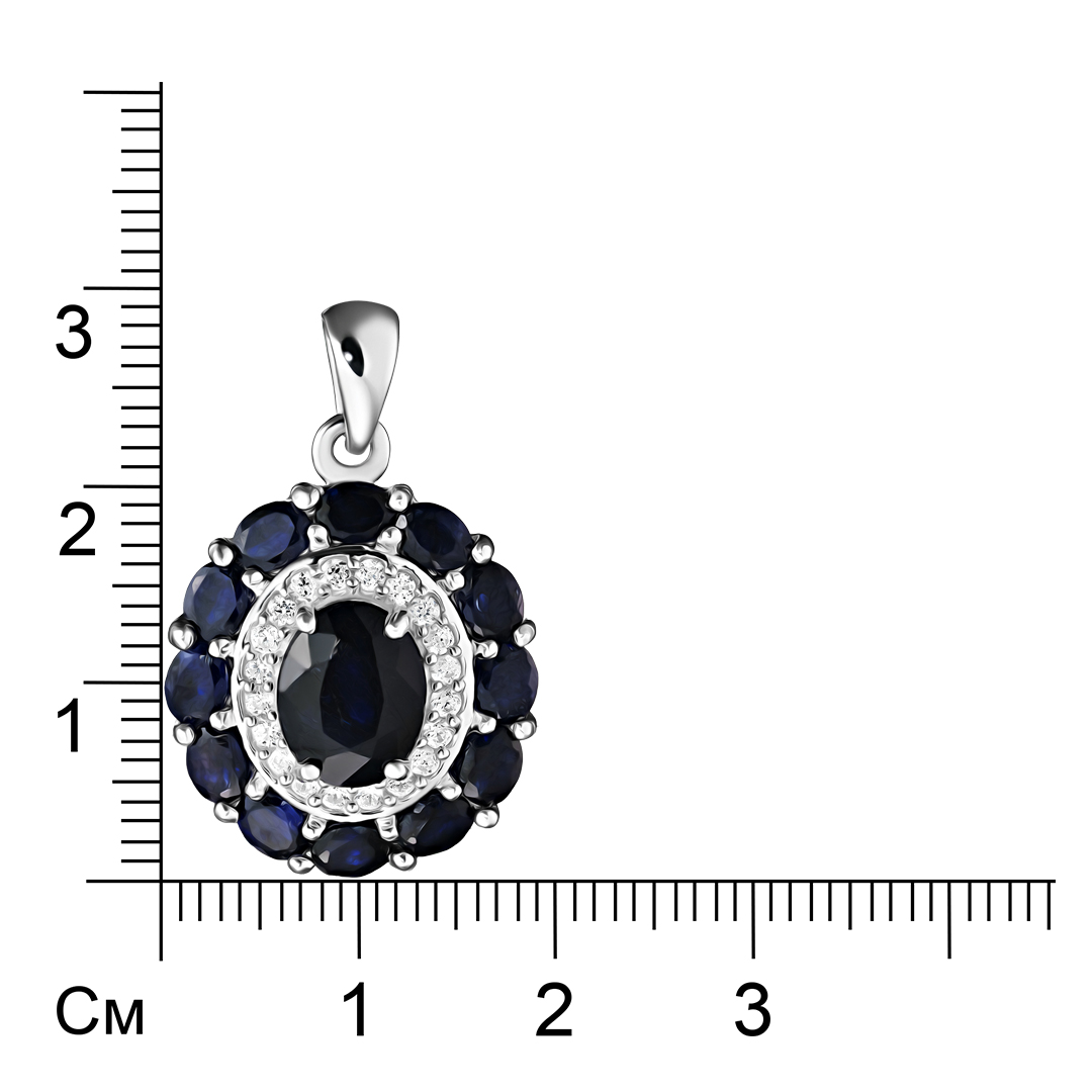 Серебряная подвеска 925 пробы; вставки 13 Сапфир U/2 5,564ct; 20 Циркон бесцв. 0,44ct;