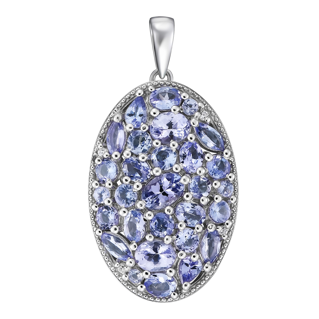 Серебряная подвеска 925 пробы; вставки Россыпь Танзанит 4,02ct; Россыпь Циркон бесцв. 0,02ct;