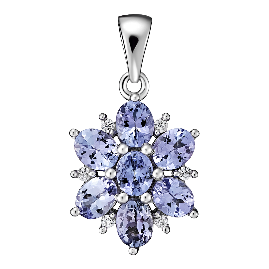 Серебряная подвеска 925 пробы; вставки 7 Танзанит 2,24ct; 6 Циркон бесцв.