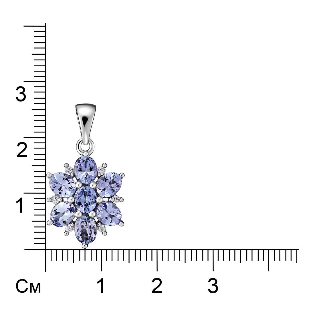 Серебряная подвеска 925 пробы; вставки 7 Танзанит 2,24ct; 6 Циркон бесцв.
