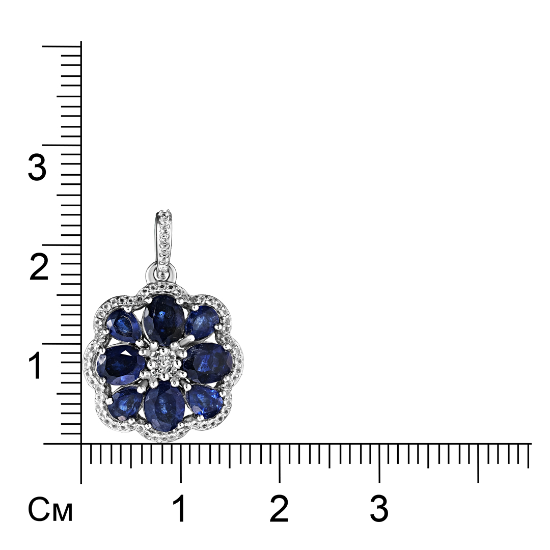 Серебряная подвеска 925 пробы; вставки 8 Сапфир U/2 2,68ct; 68 Топаз белый 0,2ct;