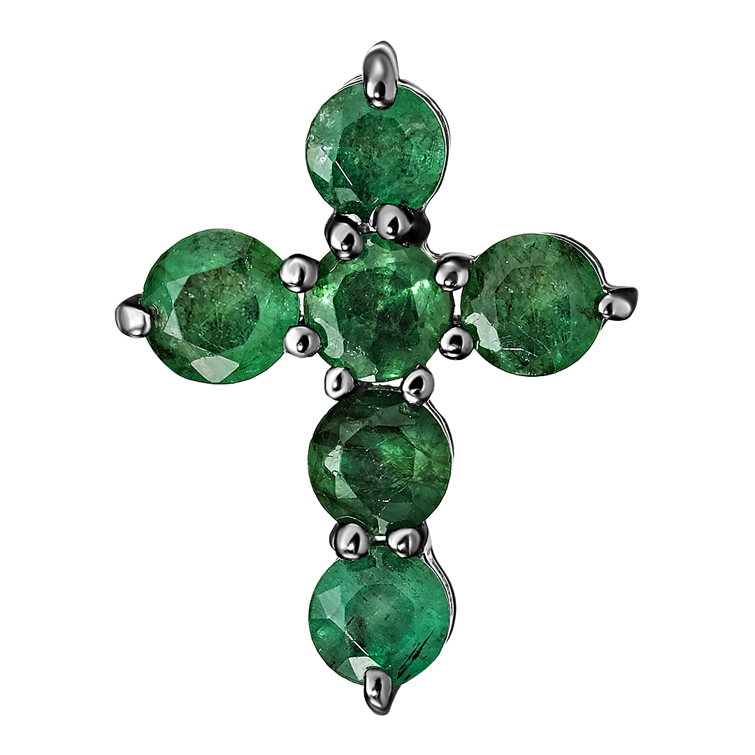 Серебряная подвеска-крест 925 пробы; вставки 6 Изумруд (F) 4/Г3 1,38 ct;