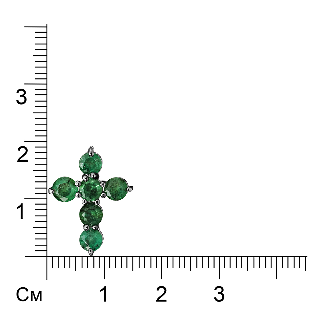 Серебряная подвеска-крест 925 пробы; вставки 6 Изумруд (F) 4/Г3 1,38 ct;