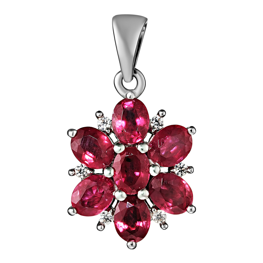 Серебряная подвеска 925 пробы; вставки 7 Рубин F/2 3,57ct; 6 Циркон бесцв.0,13ct;