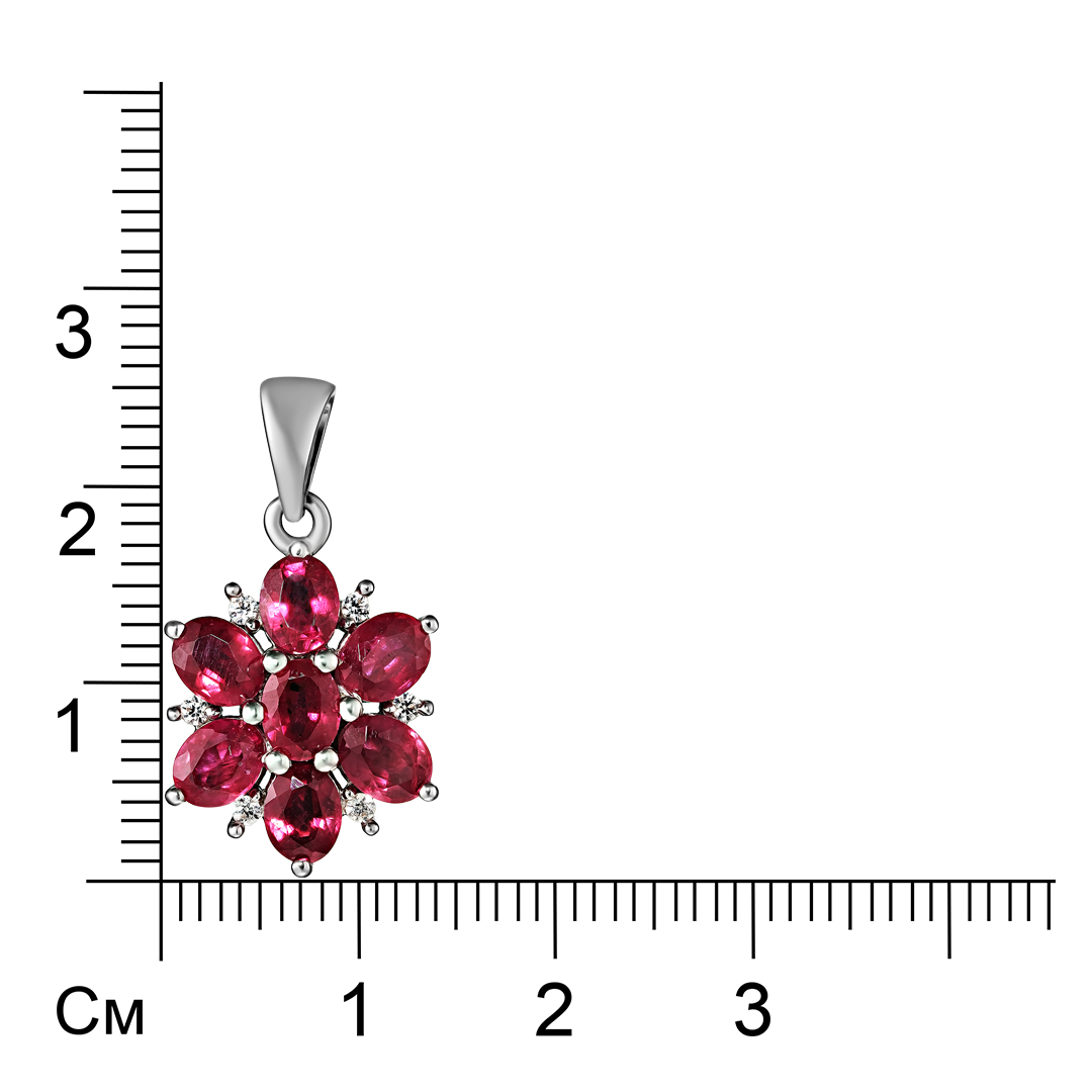 Серебряная подвеска 925 пробы; вставки 7 Рубин F/2 3,57ct; 6 Циркон бесцв.0,13ct;