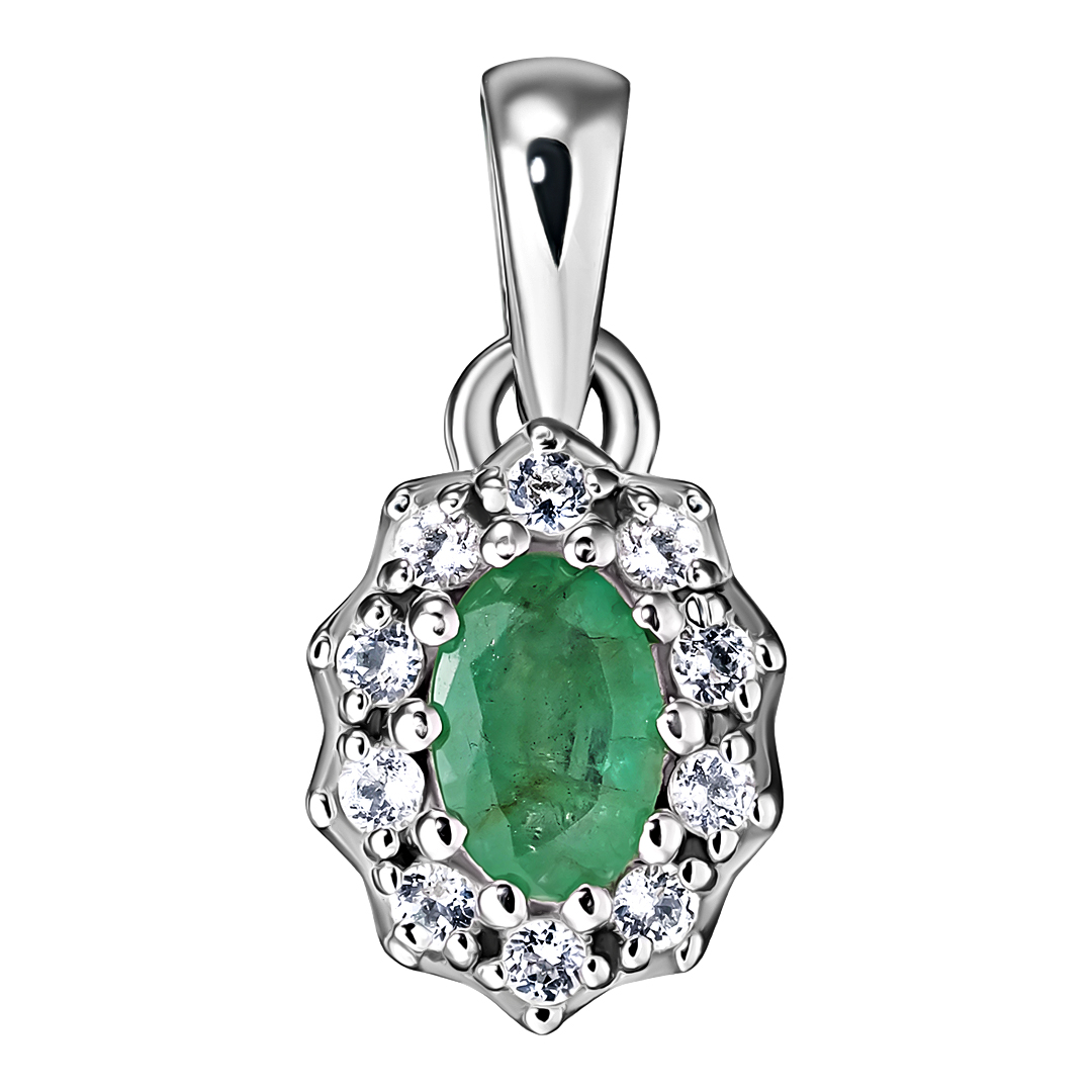 Серебряная подвеска 925 пробы; вставки 1 Изумруд (F) 4/Г3 0,44ct; 10 Топаз белый 0,22ct;