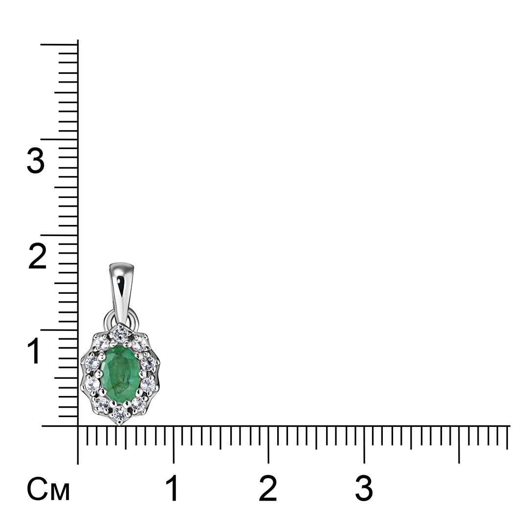 Серебряная подвеска 925 пробы; вставки 1 Изумруд (F) 4/Г3 0,44ct; 10 Топаз белый 0,22ct;