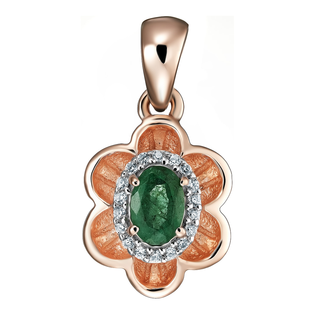 Серебряная подвеска 925 пробы; вставки 1 Изумруд (F) 4/Г3 0,44ct; 18 Куб. Цирконий бесцв. 0,09ct;