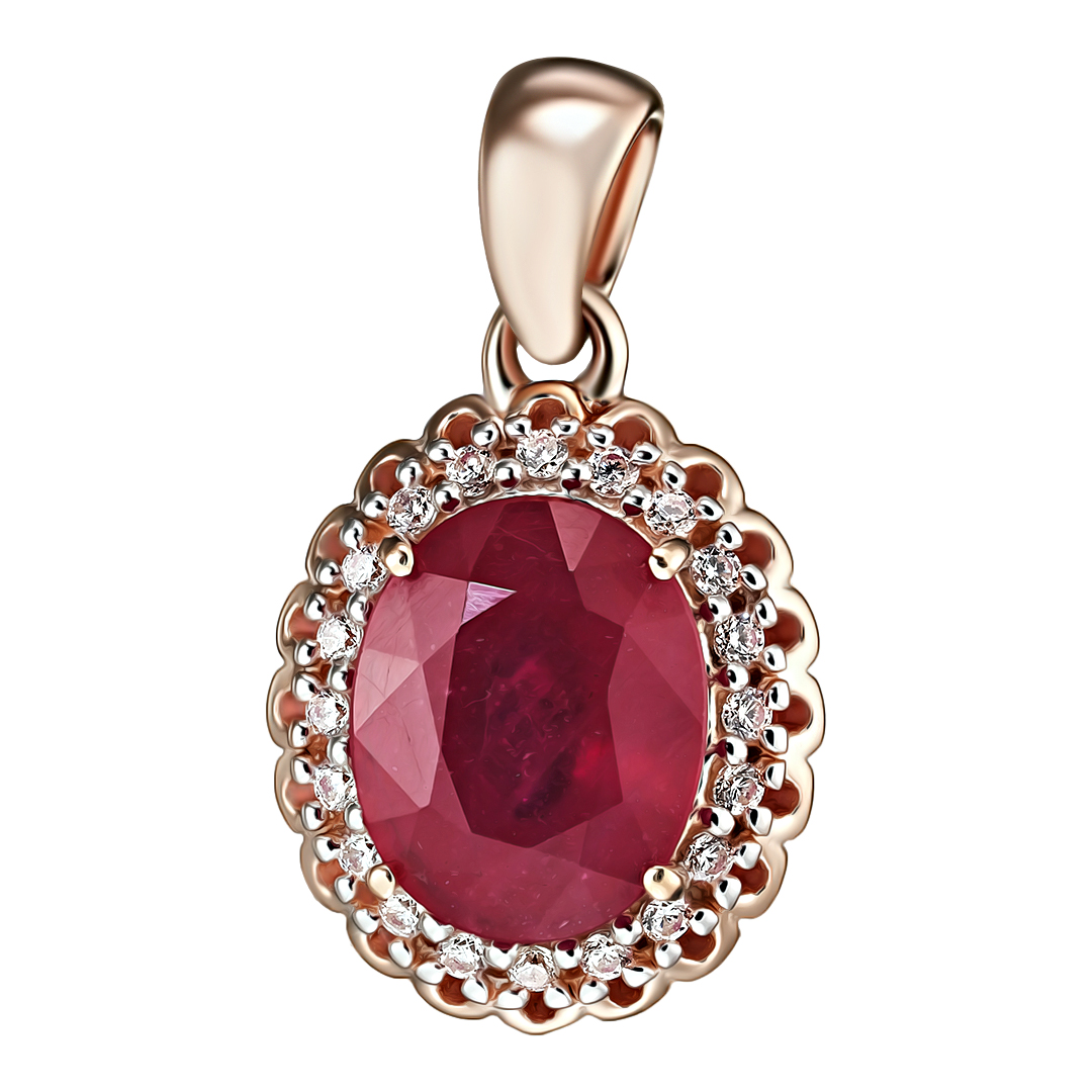 Серебряная подвеска 925 пробы; вставки 1 Рубин F/2 3,55 ct; 20 Куб. Цирконий бесцв. 0,4ct;