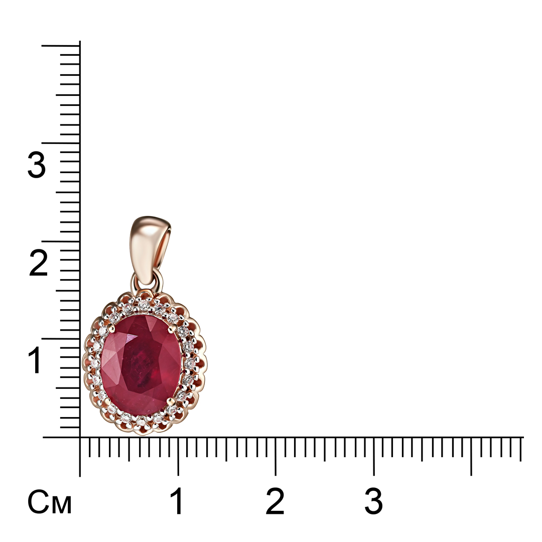 Серебряная подвеска 925 пробы; вставки 1 Рубин F/2 3,55 ct; 20 Куб. Цирконий бесцв. 0,4ct;