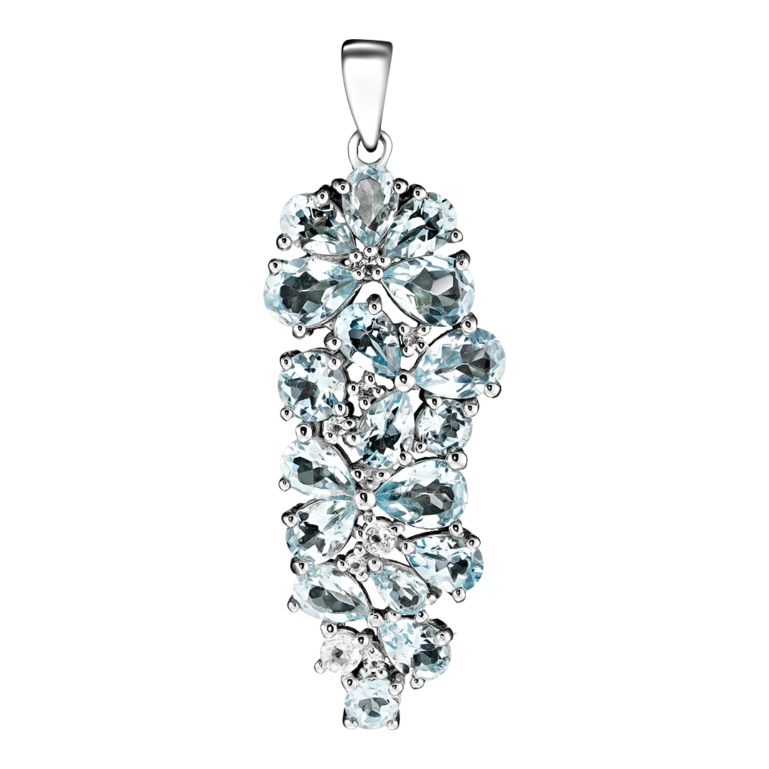 Серебряная подвеска 925 пробы; вставки 18 Топаз 9,69ct; 9 Топаз белый 0,344ct;