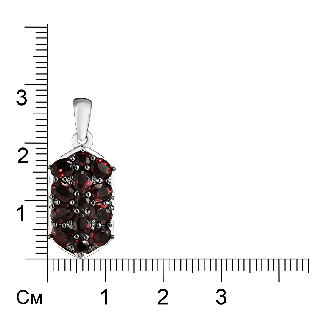 Серебряная подвеска 925 пробы; родий (бел., черн.); вставки 13 Гранат 2,24ct; 6 Топаз белый 0,03ct;