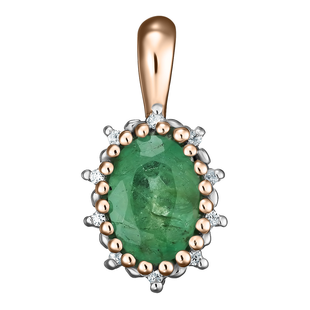 Серебряная подвеска 925 пробы; вставки 1 Изумруд (F) 0,65ct 4/Г3; 10 Куб.Цирконий бесцв. 0,047ct;