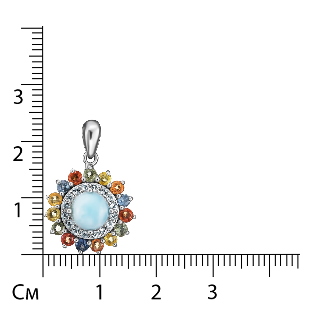 Серебряная подвеска 925 пробы; вставки 1 Ларимар 1,64ct; 15 Сапфир разноцв.1,14ct; 16 Топаз белый;