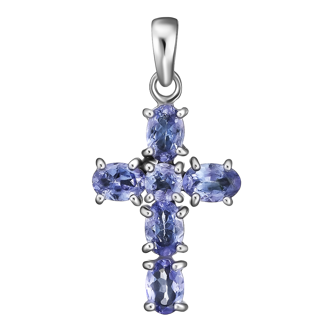 Серебряная подвеска-крест 925 пробы; вставки 6 Танзанит 2,88ct;
