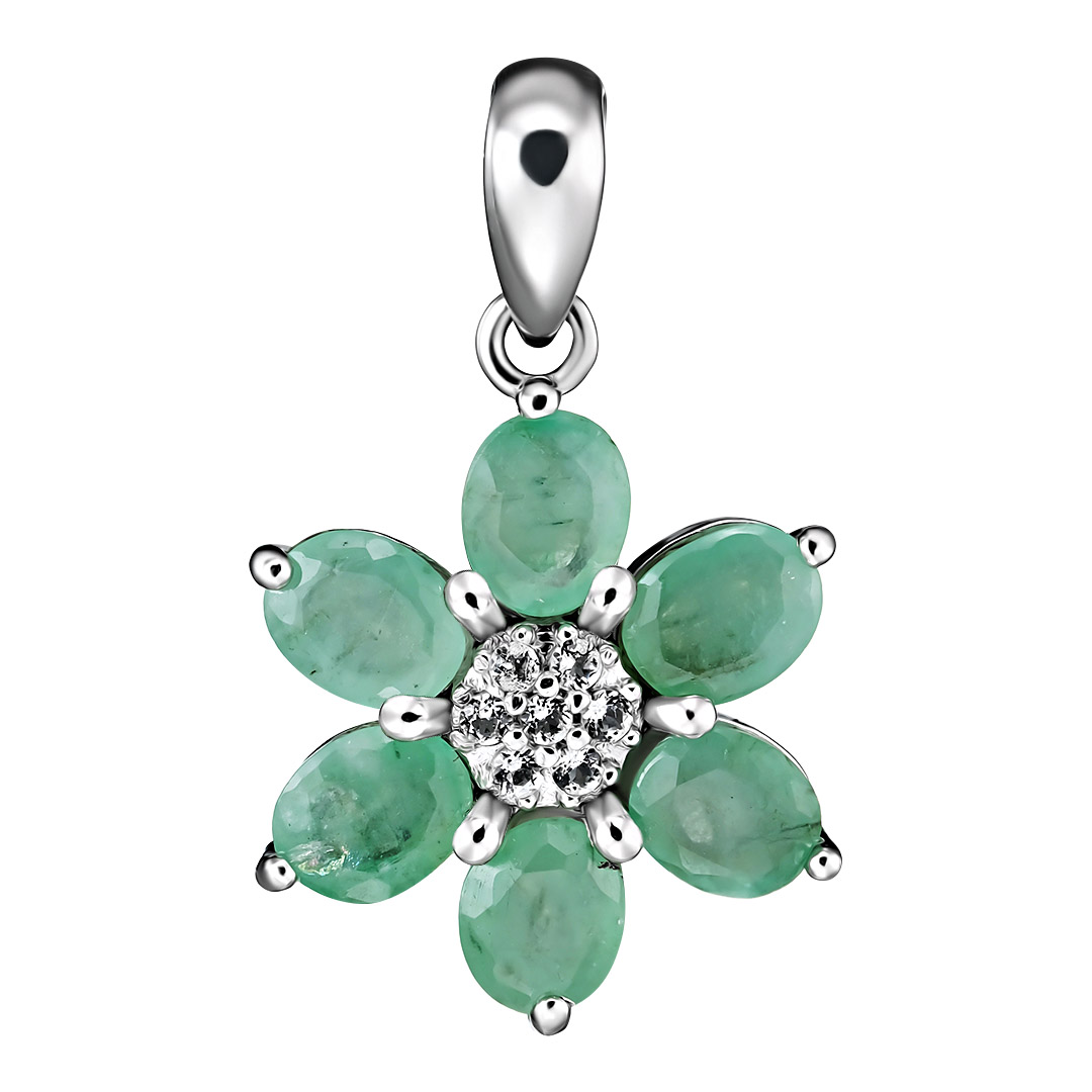 Серебряная подвеска 925 пробы; вставки 6 Изумруд (О) 4/Г3 1,75ct; 7 Топаз бел. 0,06ct;