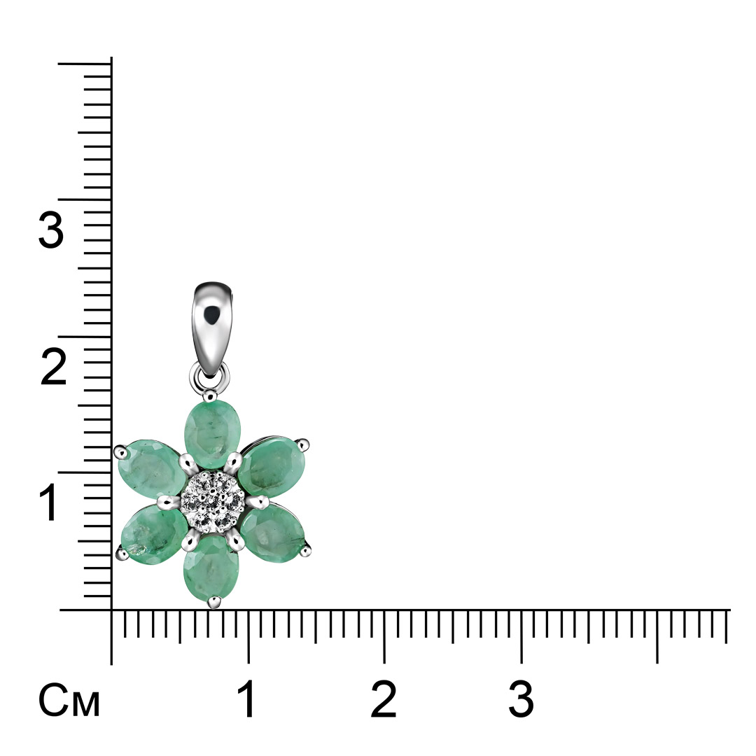 Серебряная подвеска 925 пробы; вставки 6 Изумруд (О) 4/Г3 1,75ct; 7 Топаз бел. 0,06ct;