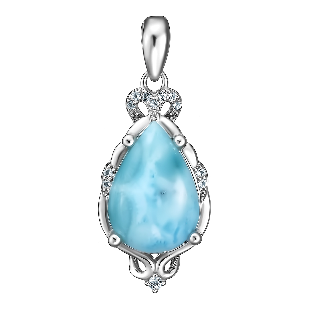 Серебряная подвеска 925 пробы; вставки 1 Ларимар 5,76 ct.; 12 Топаз белый 0,13 ct.;