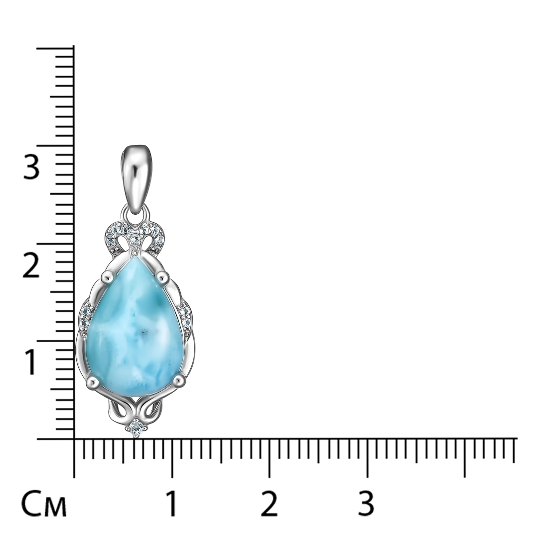 Серебряная подвеска 925 пробы; вставки 1 Ларимар 5,76 ct.; 12 Топаз белый 0,13 ct.;
