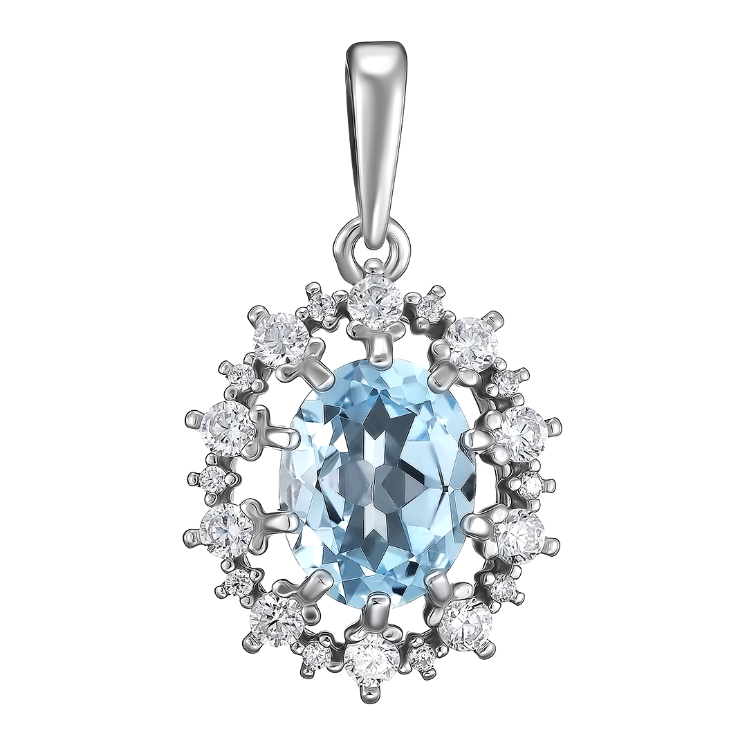 Серебряная подвеска 925 пробы; вставки 1 Топаз sky; 20 Фианит бесцв;