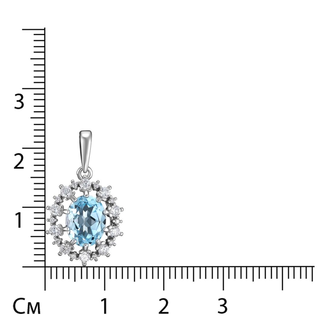 Серебряная подвеска 925 пробы; вставки 1 Топаз sky; 20 Фианит бесцв;