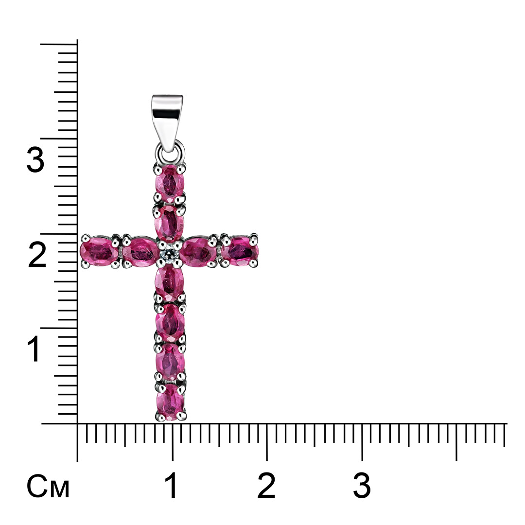 Серебряная подвеска-крест 925 пробы; вставки 10 Рубин F/2 2,2ct; 1 Топаз бел.;