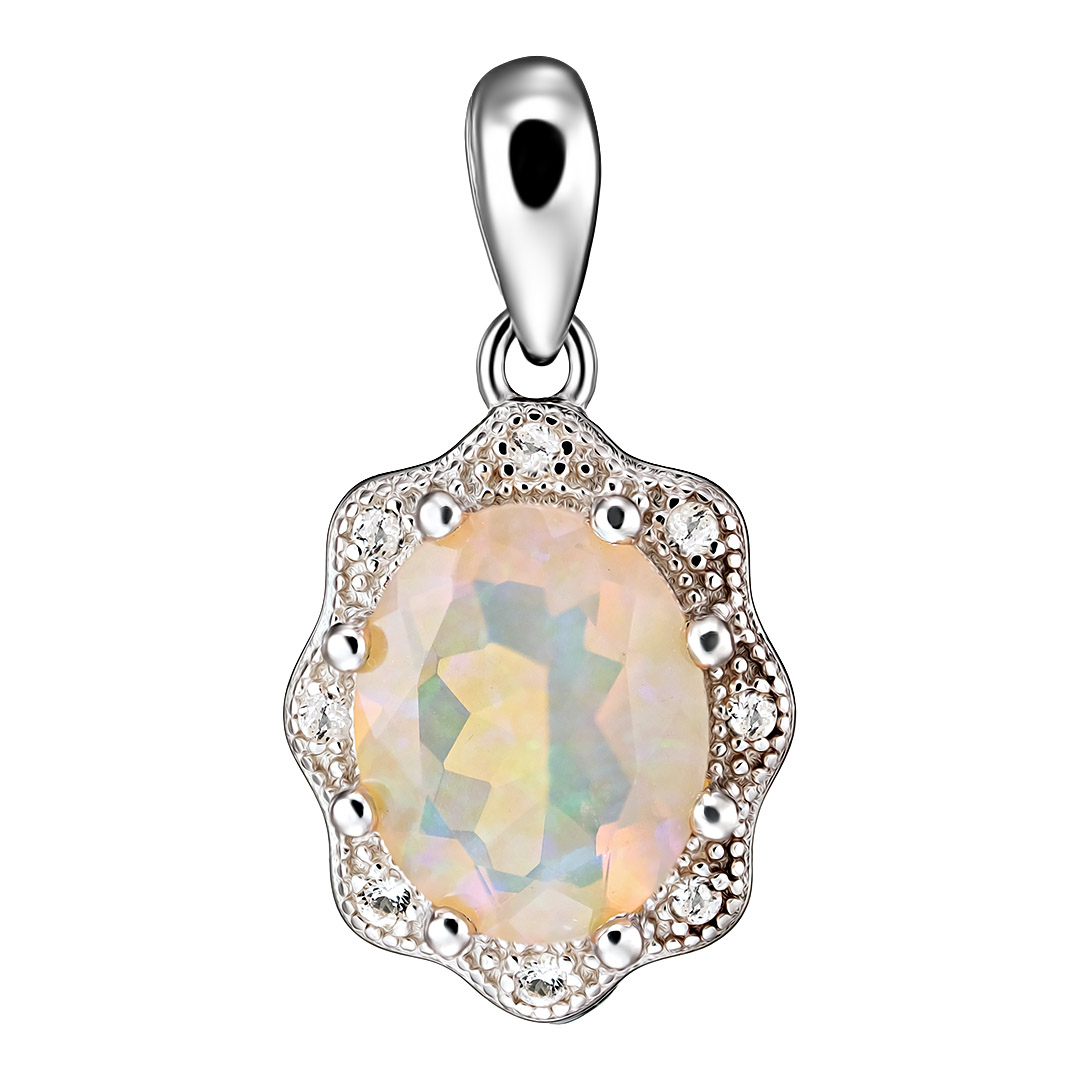Серебряная подвеска 925 пробы; вставки 1 Опал 1,45ct; Россыпь Топаз бел. 0,06ct;