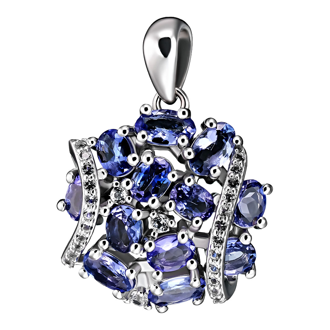 Серебряная подвеска 925 пробы; вставки 12 Танзанит 2ct; Россыпь Топаз бел.;