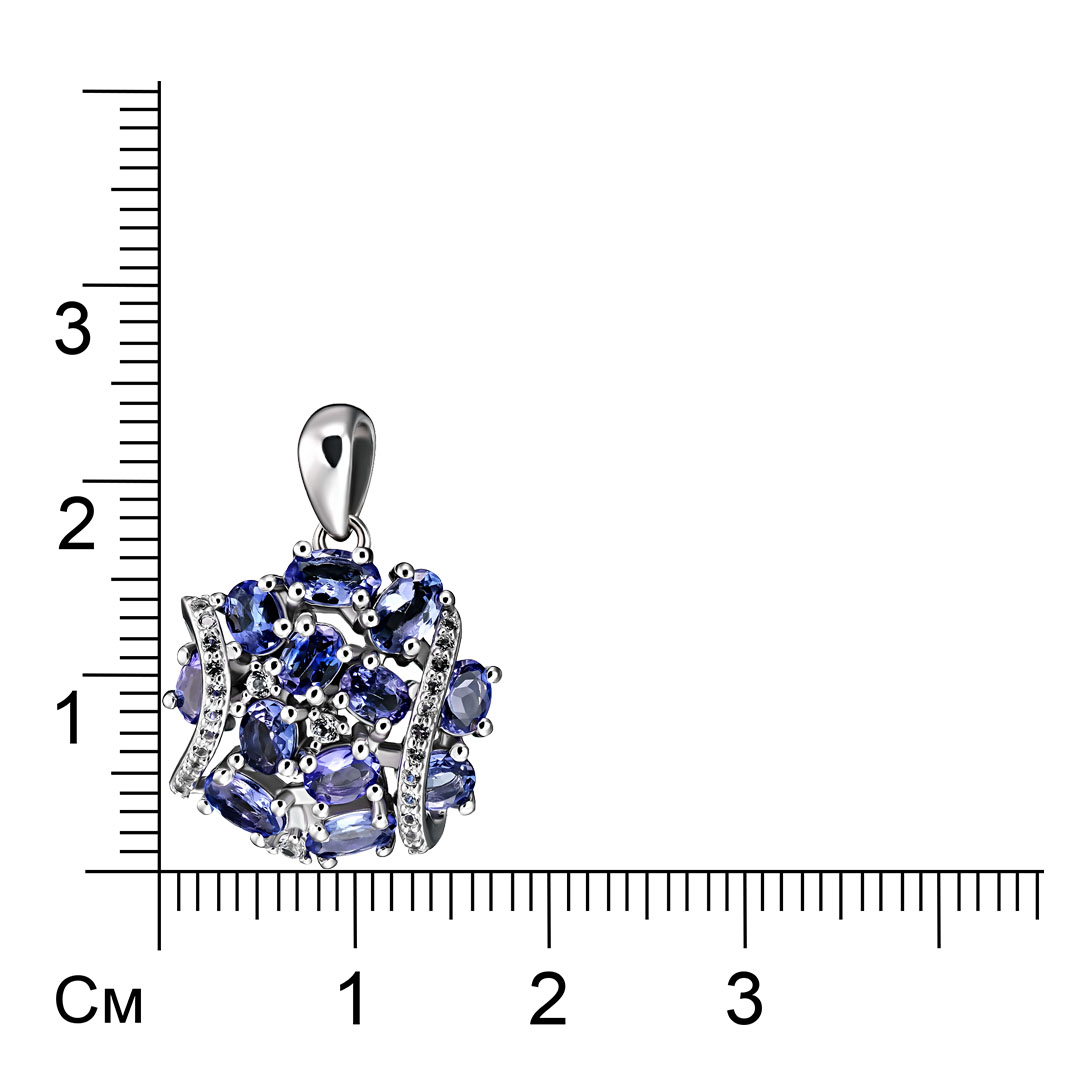 Серебряная подвеска 925 пробы; вставки 12 Танзанит 2ct; Россыпь Топаз бел.;
