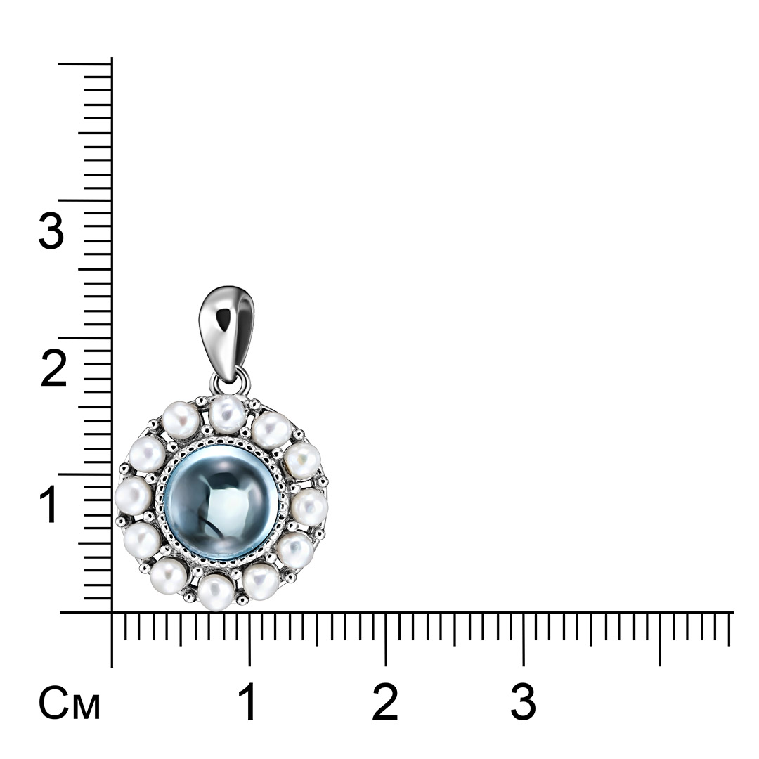 Серебряная подвеска 925 пробы; вставки 1 Топаз голубой 2,48ct; Россыпь Жемчуг культ. бел.;