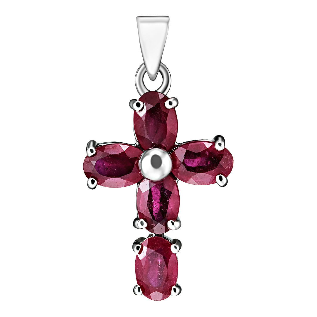 Серебряная подвеска-крест 925 пробы; вставки 5 Рубин F/2 3,35 ct;
