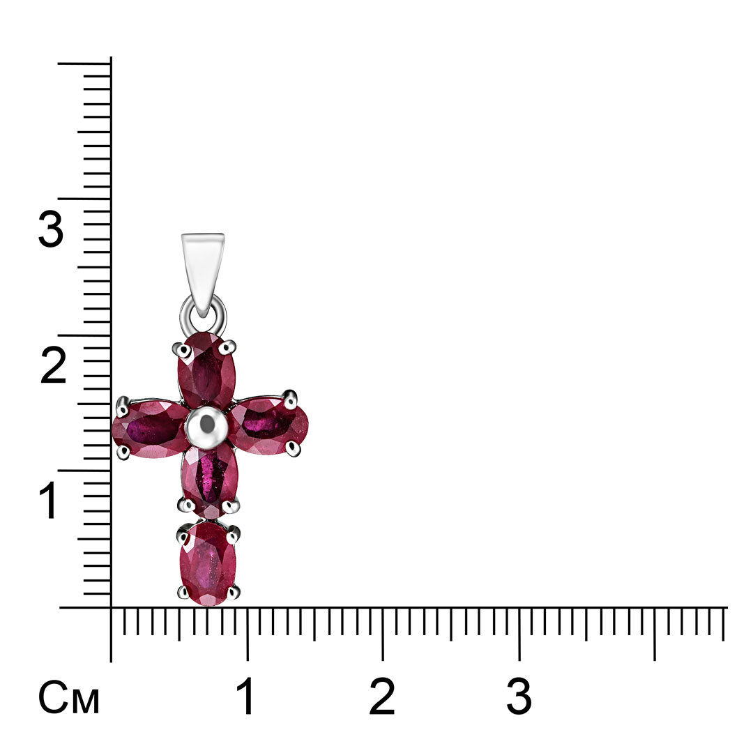 Серебряная подвеска-крест 925 пробы; вставки 5 Рубин F/2 3,35 ct;