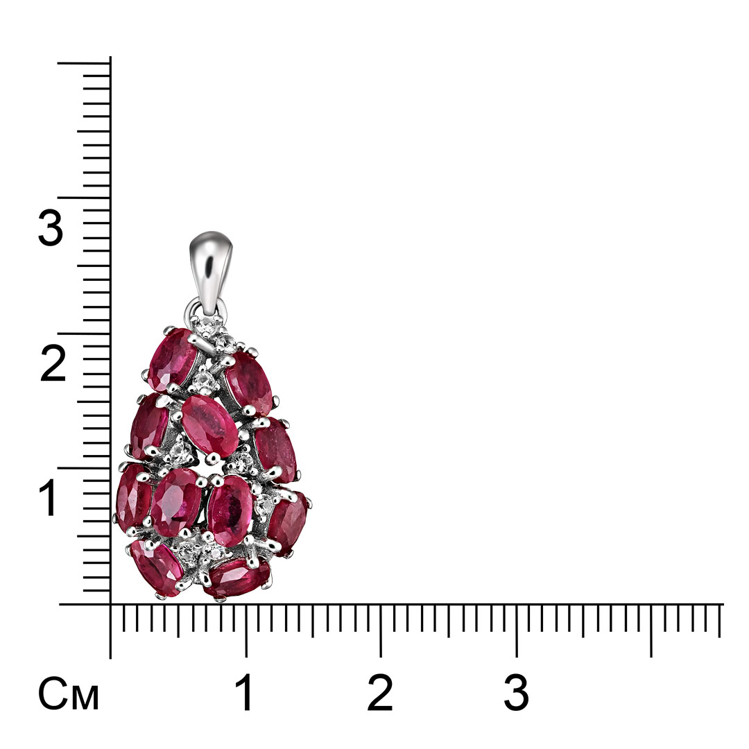 Серебряная подвеска 925 пробы; вставки 11 Рубин F/2 3,8ct; Россыпь Топаз бел.;