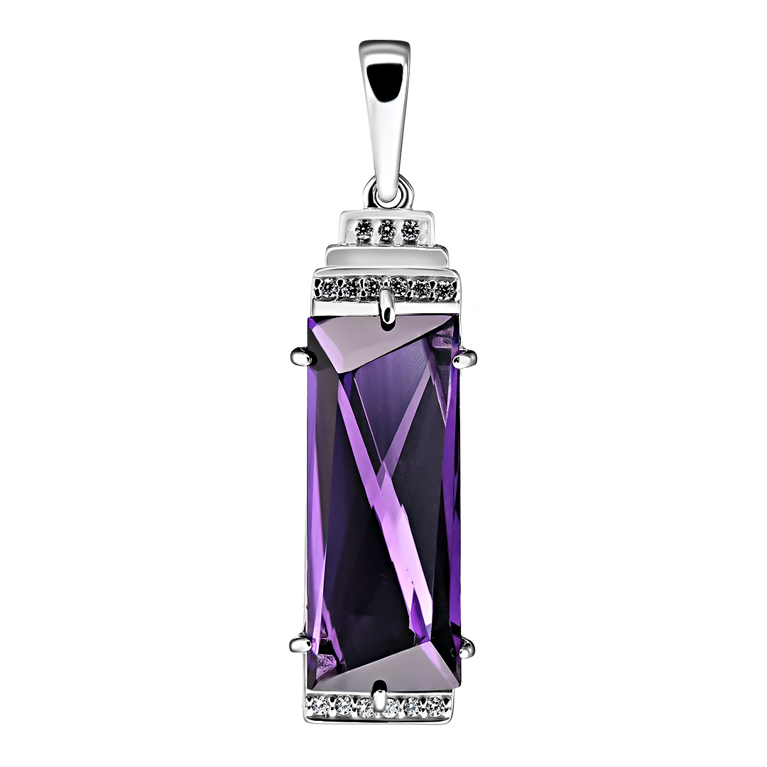 Серебряная подвеска 925 пробы; вставки 1 Аметист; 15 Фианит бесцв.;