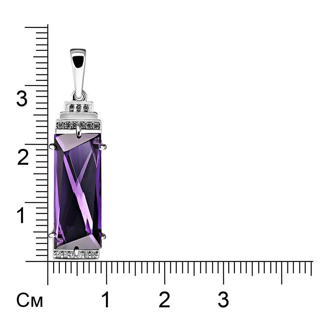 Серебряная подвеска 925 пробы; вставки 1 Аметист; 15 Фианит бесцв.;