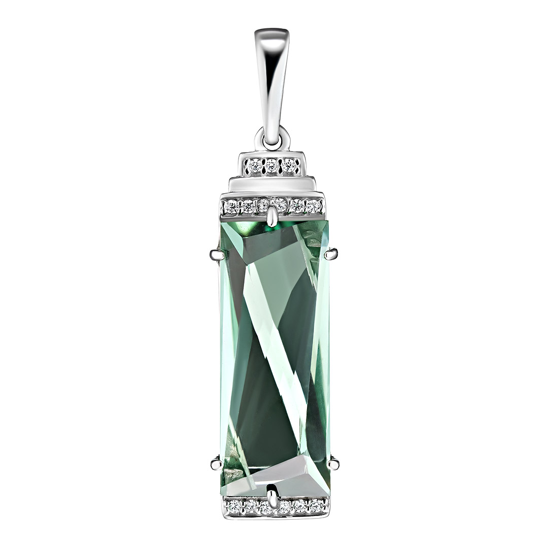 Серебряная подвеска 925 пробы; вставки 1 Празиолит; 15 Фианит бесцв.;