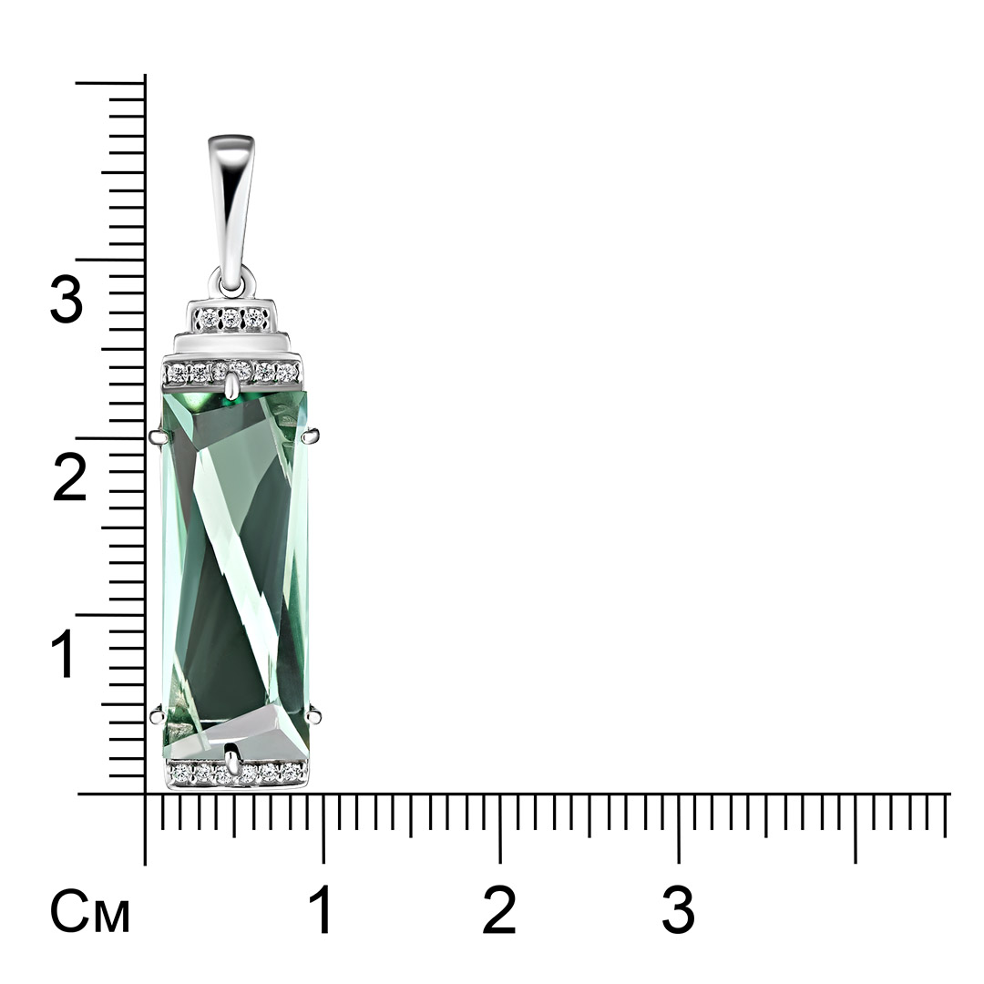 Серебряная подвеска 925 пробы; вставки 1 Празиолит; 15 Фианит бесцв.;