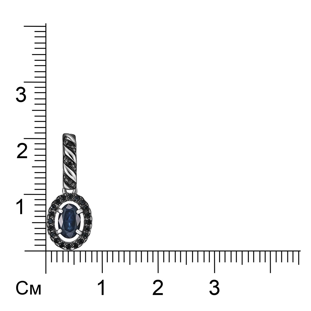 Серебряная подвеска 925 пробы; родий (бел., черн.); вставки 1 Сапфир 0,49 U/2; 23 Шпинель черн.;