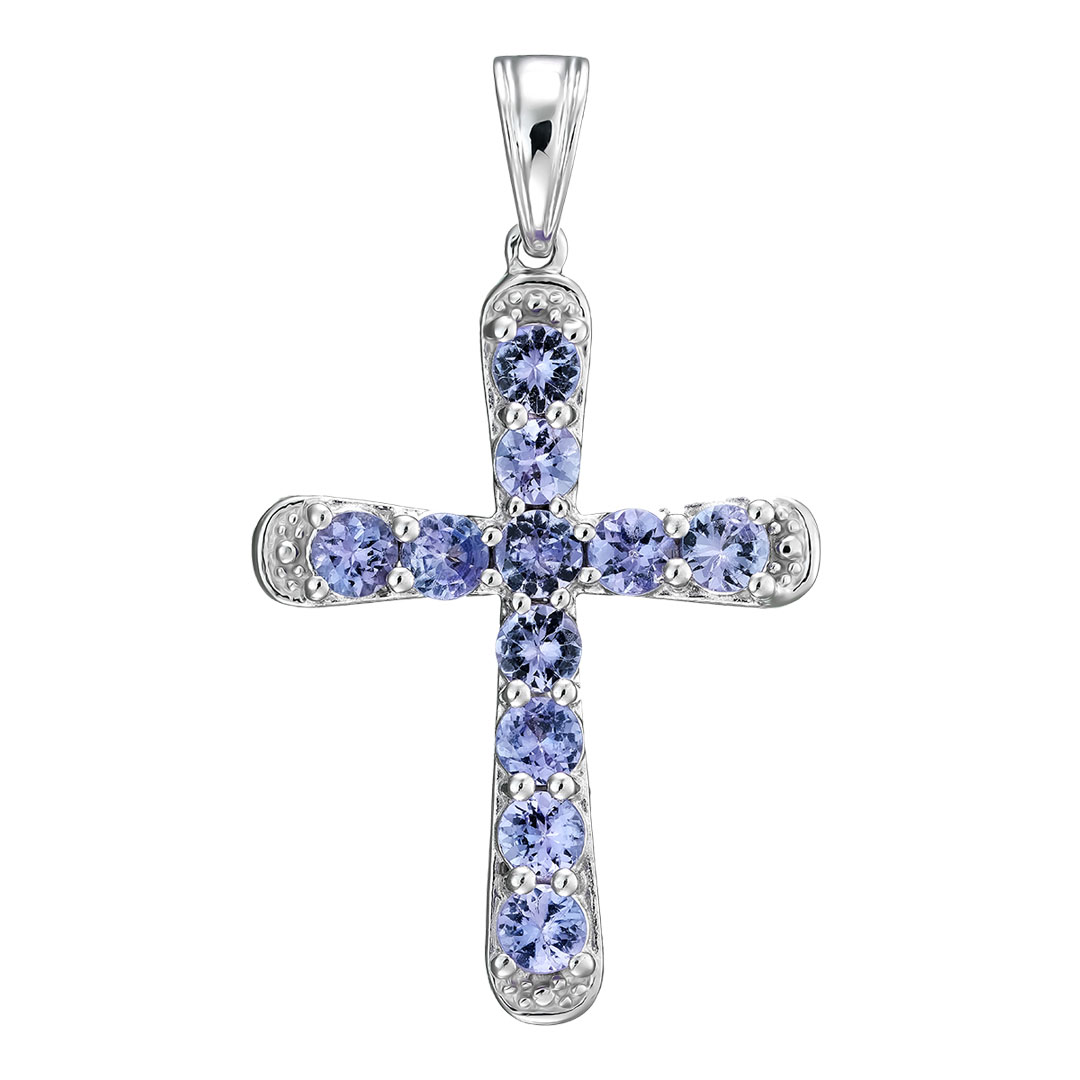 Серебряная подвеска-крест 925 пробы; вставки 11 Танзанит 2,5 ct;