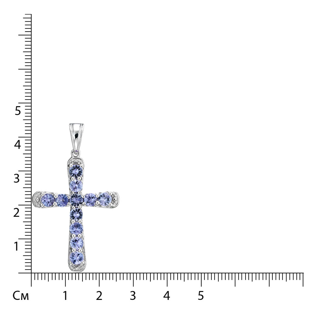 Серебряная подвеска-крест 925 пробы; вставки 11 Танзанит 2,5 ct;
