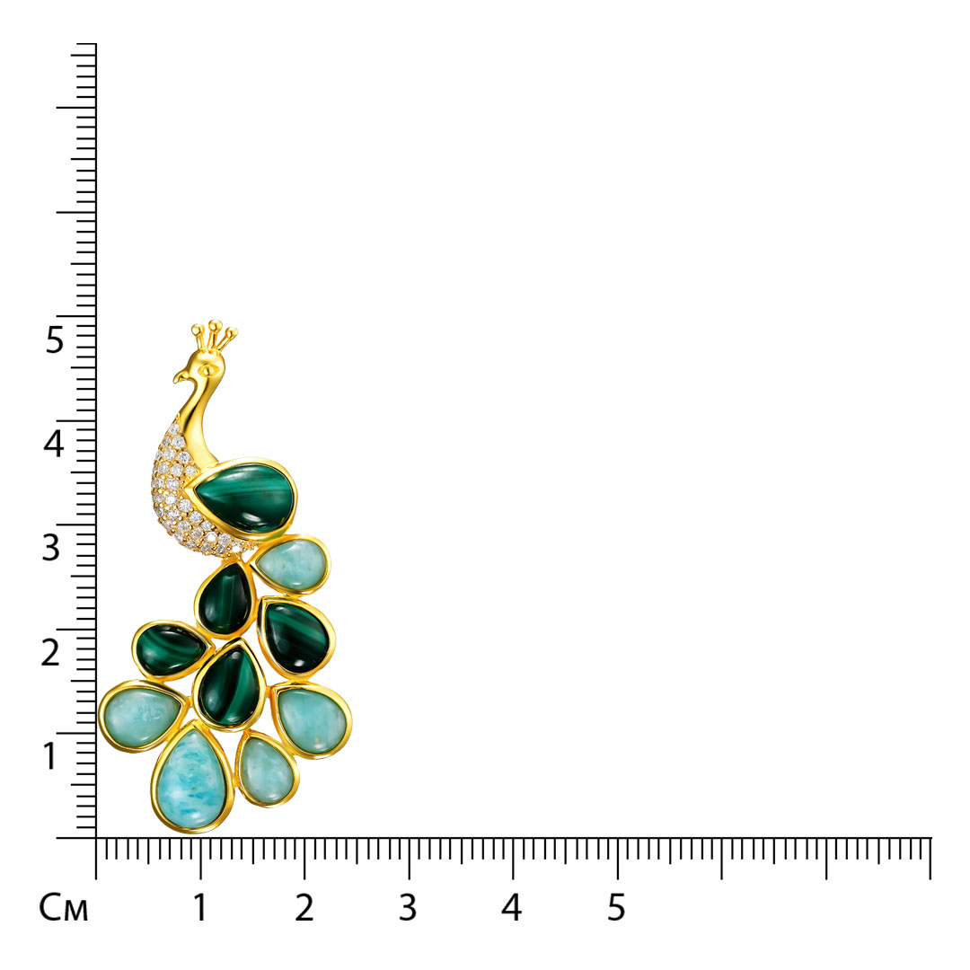 Серебряная подвеска 925 пробы; вставки 5 Малахит 4,9ct.; 5 Амазонит 3,2ct.; 39 Куб. Цирконий бесцв.