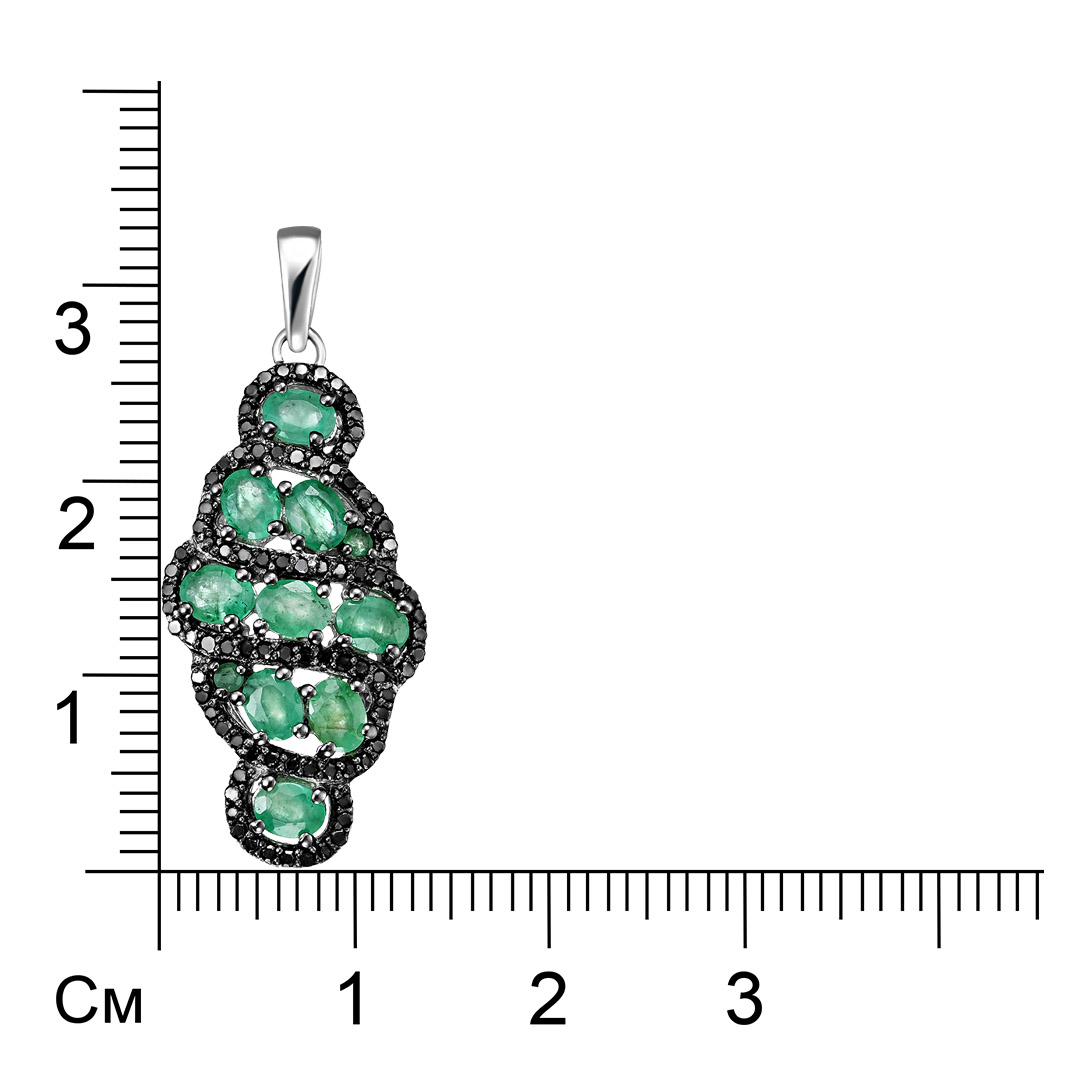Серебряная подвеска 925 пробы; родий (бел., черн.); вставки 11 Изумруд 1,28ct (F) 4/К2; 86 Бр.черн.К