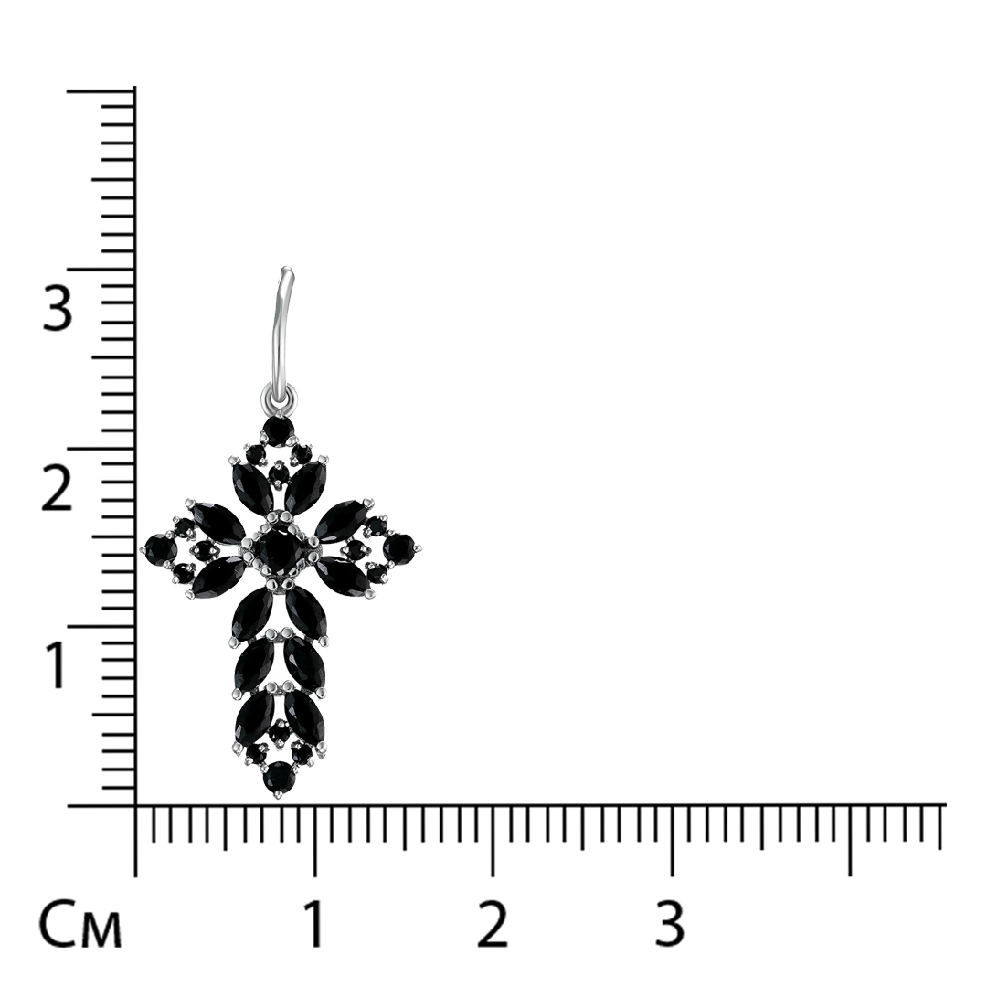 Серебряная подвеска-крест с черными турмалинами